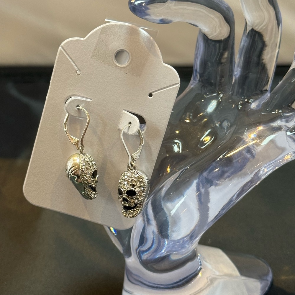 Silver Skull Rhinestone Earrings